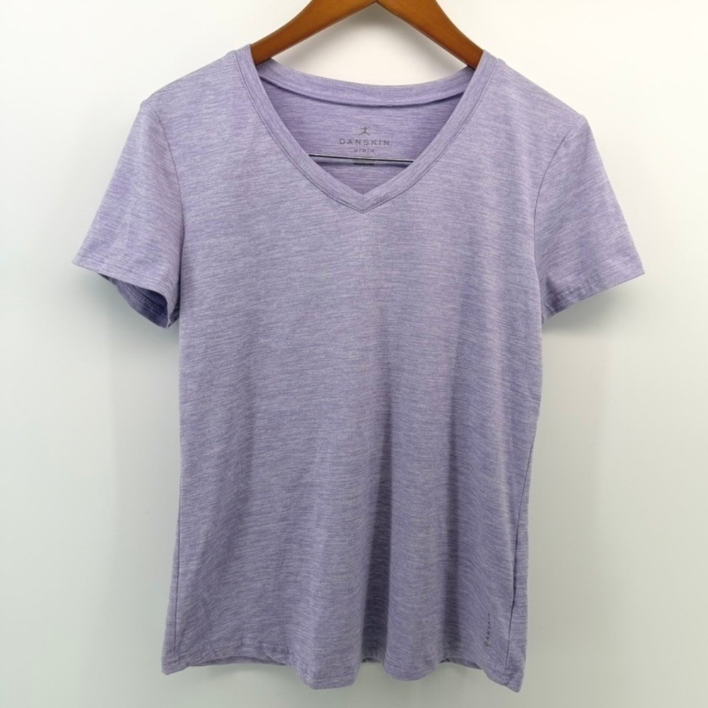 Danskin Womens V-Neck Short Sleeve Heather Purple Active T-Shirt Size M Soft‎